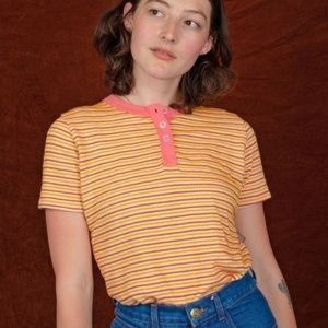 Big Bud Press Honeycomb Henley Striped Top